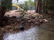 10 10 05 view of drawn down discharge pipe for the two settling ponds.